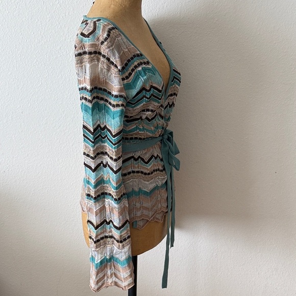 Missoni sz 4 Chevron Patterned Wrap Top - Teal and Brown made in Italy Y2K VGUC - Picture 2 of 7